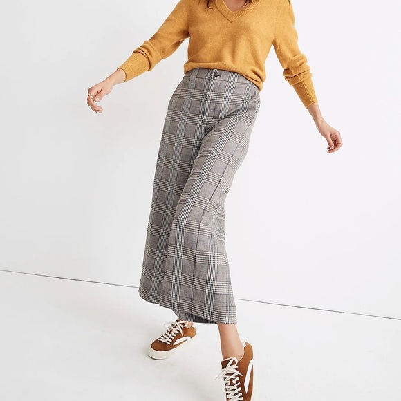 Madewell Plaid Wide Leg Pants - Gray and Black - Picture 1 of 13